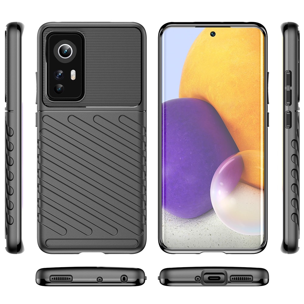 Thunder Series Twill Texture Soft Touch Anti-Fingerprint Thickened TPU Protective Case for Xiaomi 12 - Black-2