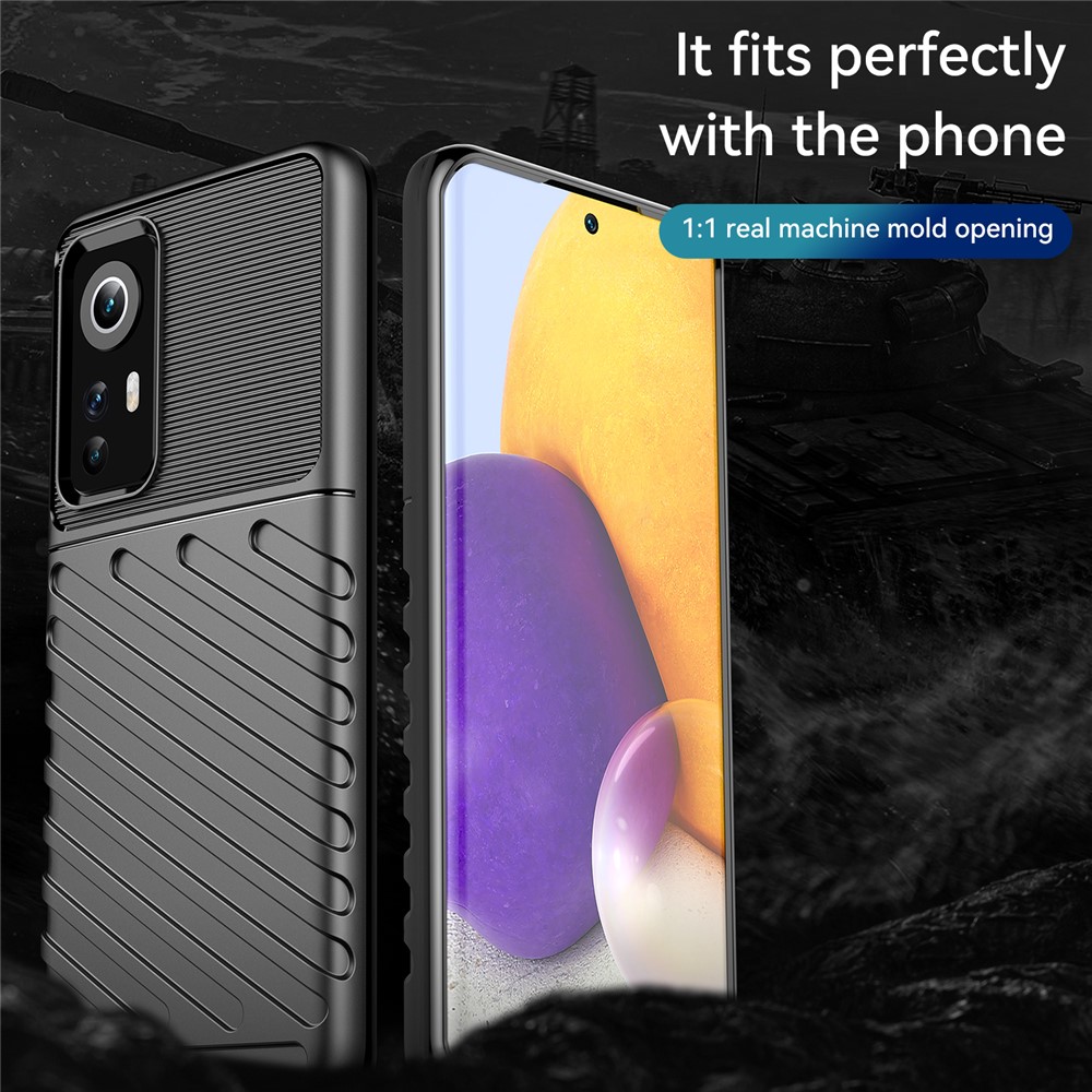 Thunder Series Twill Texture Soft Touch Anti-Fingerprint Thickened TPU Protective Case for Xiaomi 12 - Black-3