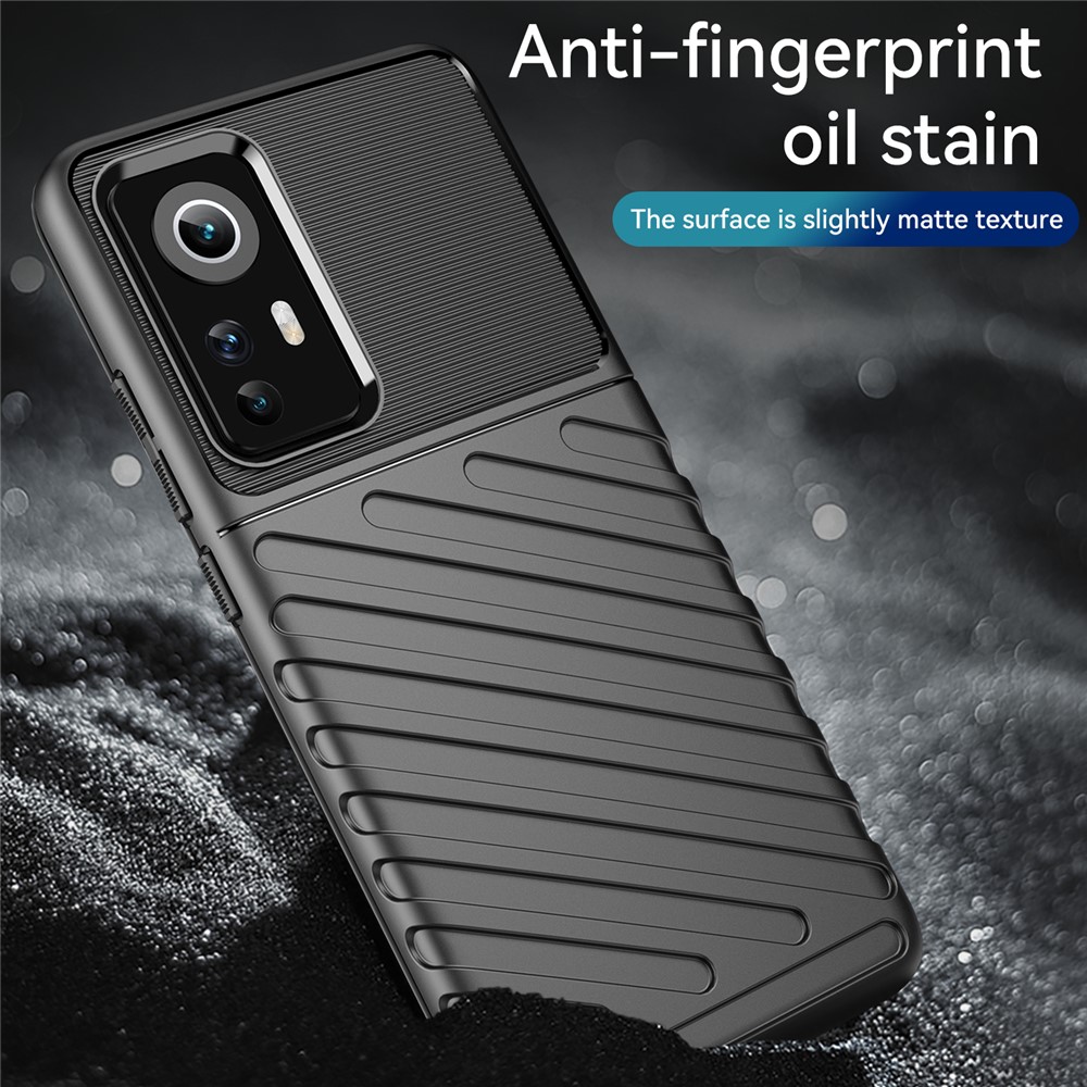 Thunder Series Twill Texture Soft Touch Anti-Fingerprint Thickened TPU Protective Case for Xiaomi 12 - Black-5