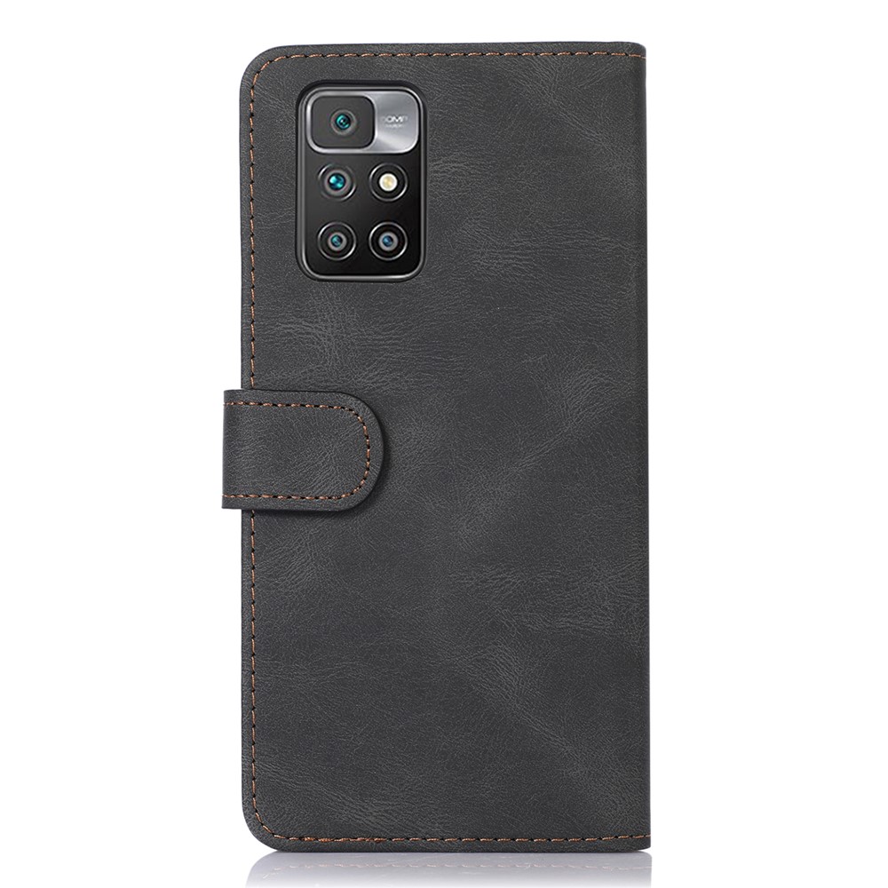 Outer Card Holder Stitching PU Leather Case Wallet Stand Phone Cover for Xiaomi Redmi 10/Redmi 10 Prime - Black-3