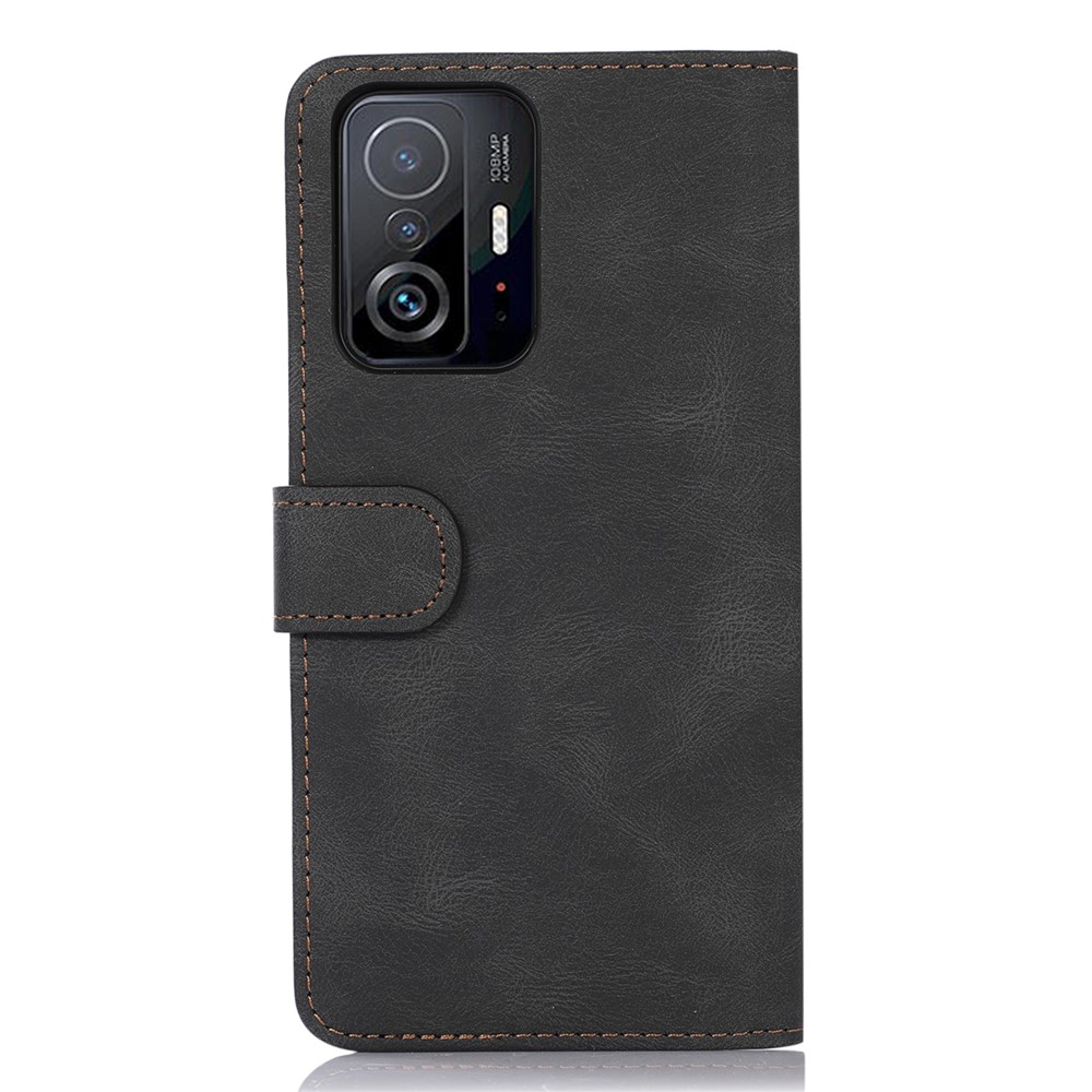 Stitching PU Leather Cover Foldable Stand Wallet Phone Case Shell for Xiaomi 11T/11T Pro - Black-3