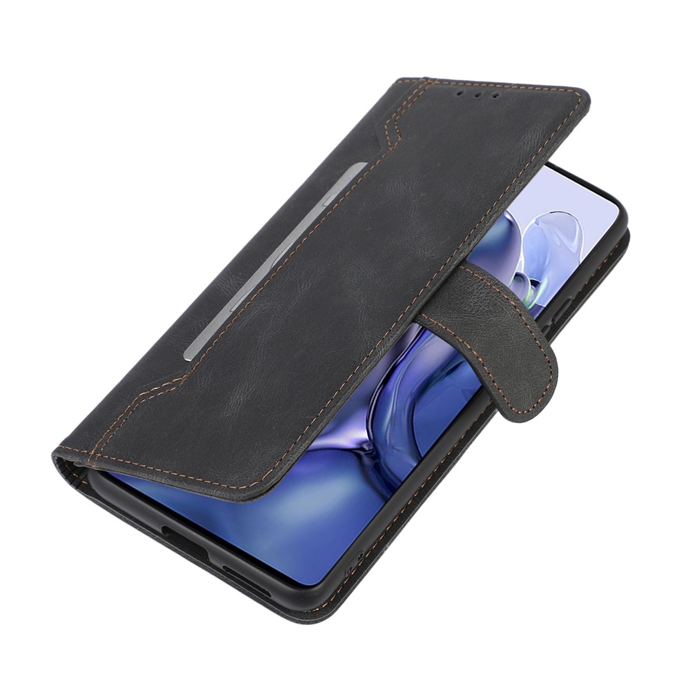 Stitching PU Leather Cover Foldable Stand Wallet Phone Case Shell for Xiaomi 11T/11T Pro - Black-6