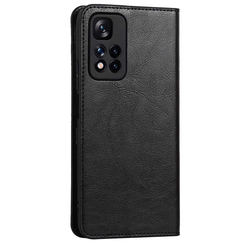 Crazy Horse Texture Scratch Resistant Genuine Leather Magnetic Auto Closing Cover Stand Flip Wallet Case for Xiaomi Redmi Note 11 Pro+/11 Pro - Black-3
