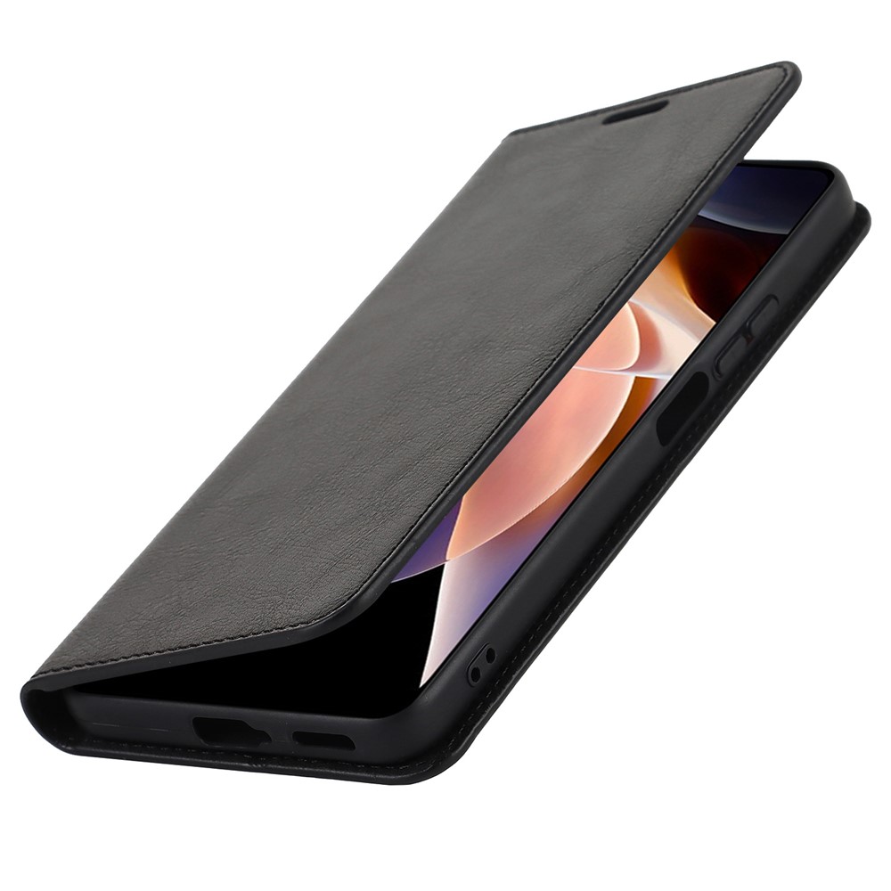 Crazy Horse Texture Scratch Resistant Genuine Leather Magnetic Auto Closing Cover Stand Flip Wallet Case for Xiaomi Redmi Note 11 Pro+/11 Pro - Black-8