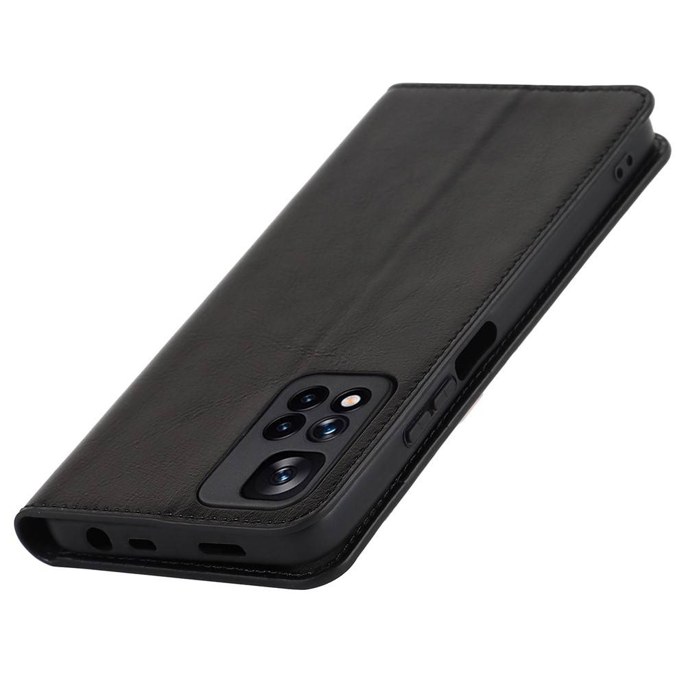 Crazy Horse Texture Scratch Resistant Genuine Leather Magnetic Auto Closing Cover Stand Flip Wallet Case for Xiaomi Redmi Note 11 Pro+/11 Pro - Black-9