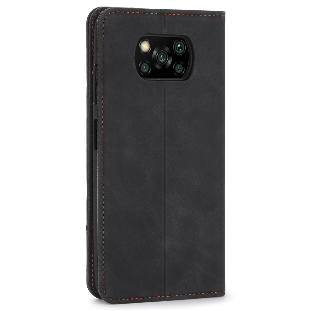 POLA 008 Series Retro Style Stand Wallet Phone Case PU Leather Auto Closing Magnetic Protective Cover for Xiaomi Poco X3/Poco X3 NFC/Poco X3 Pro - Black-11