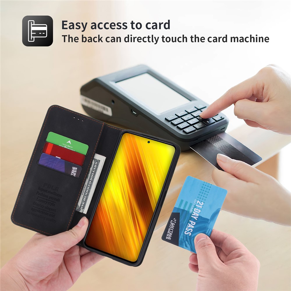 POLA 008 Series Retro Style Stand Wallet Phone Case PU Leather Auto Closing Magnetic Protective Cover for Xiaomi Poco X3/Poco X3 NFC/Poco X3 Pro - Black-7