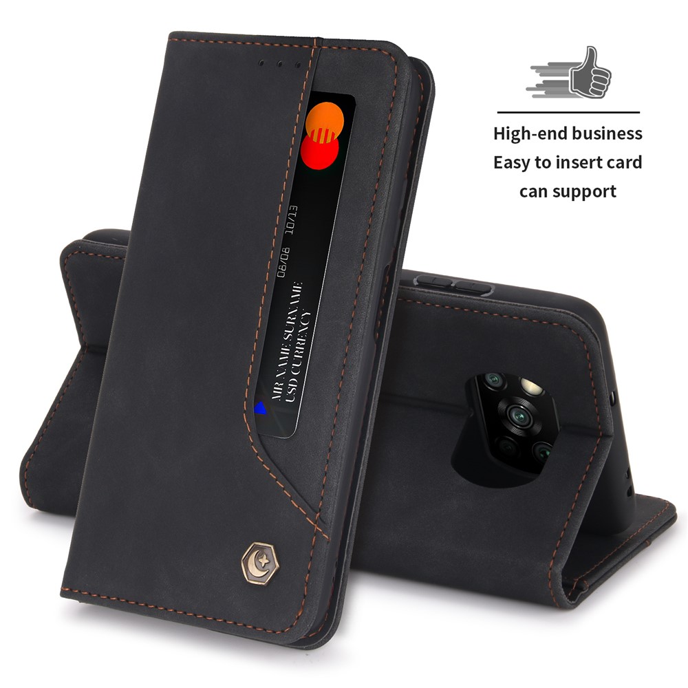 POLA 008 Series Retro Style Stand Wallet Phone Case PU Leather Auto Closing Magnetic Protective Cover for Xiaomi Poco X3/Poco X3 NFC/Poco X3 Pro - Black-9