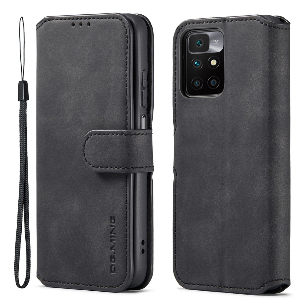DG.MING Retro Leather + TPU Full Cover Phone Case Wallet Stand Protective Shell for Xiaomi Redmi 10/10 Prime - Black-1