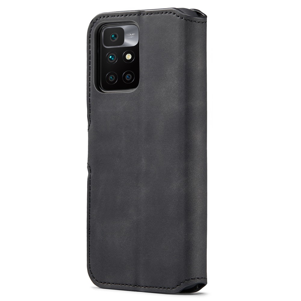 DG.MING Retro Leather + TPU Full Cover Phone Case Wallet Stand Protective Shell for Xiaomi Redmi 10/10 Prime - Black-3