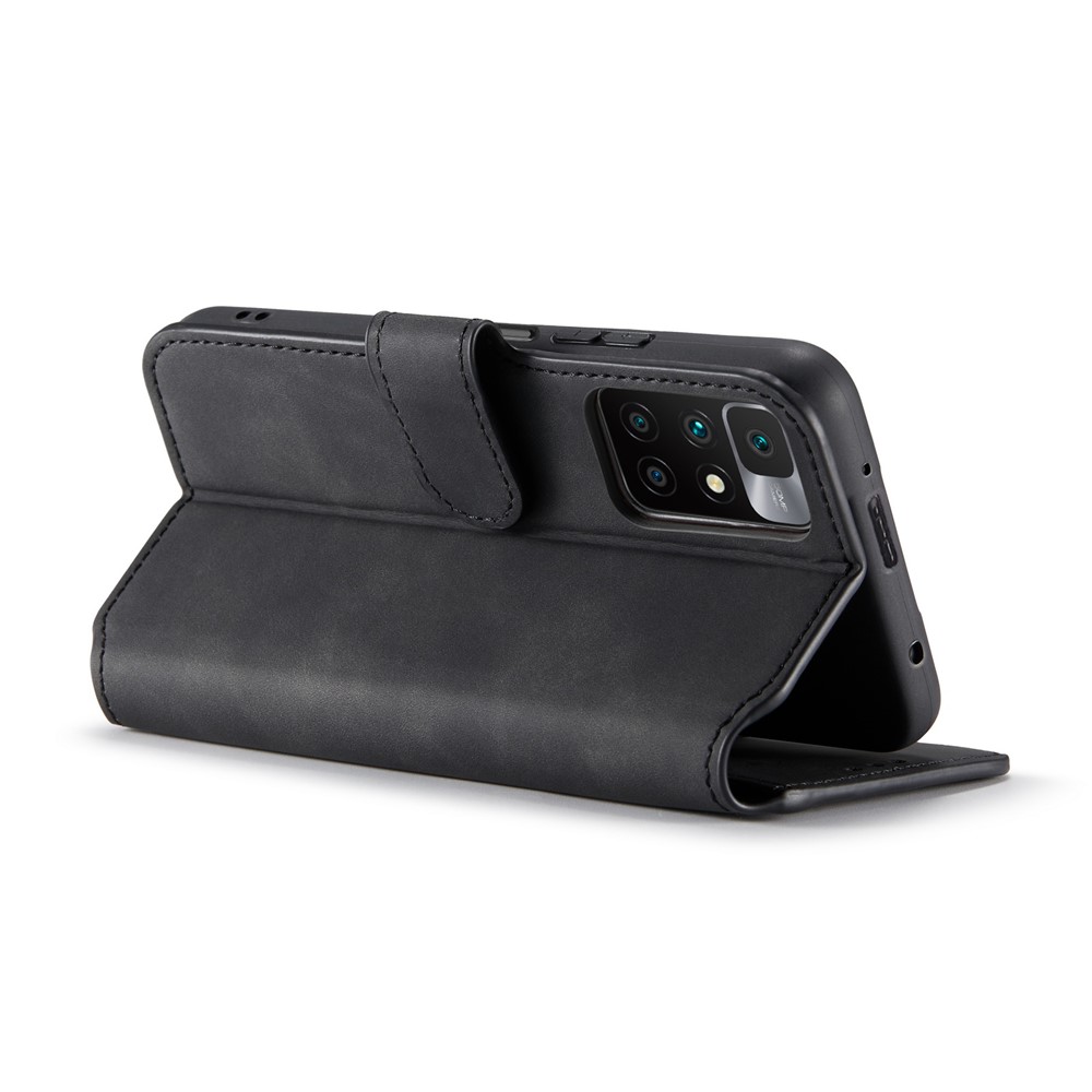 DG.MING Retro Leather + TPU Full Cover Phone Case Wallet Stand Protective Shell for Xiaomi Redmi 10/10 Prime - Black-5