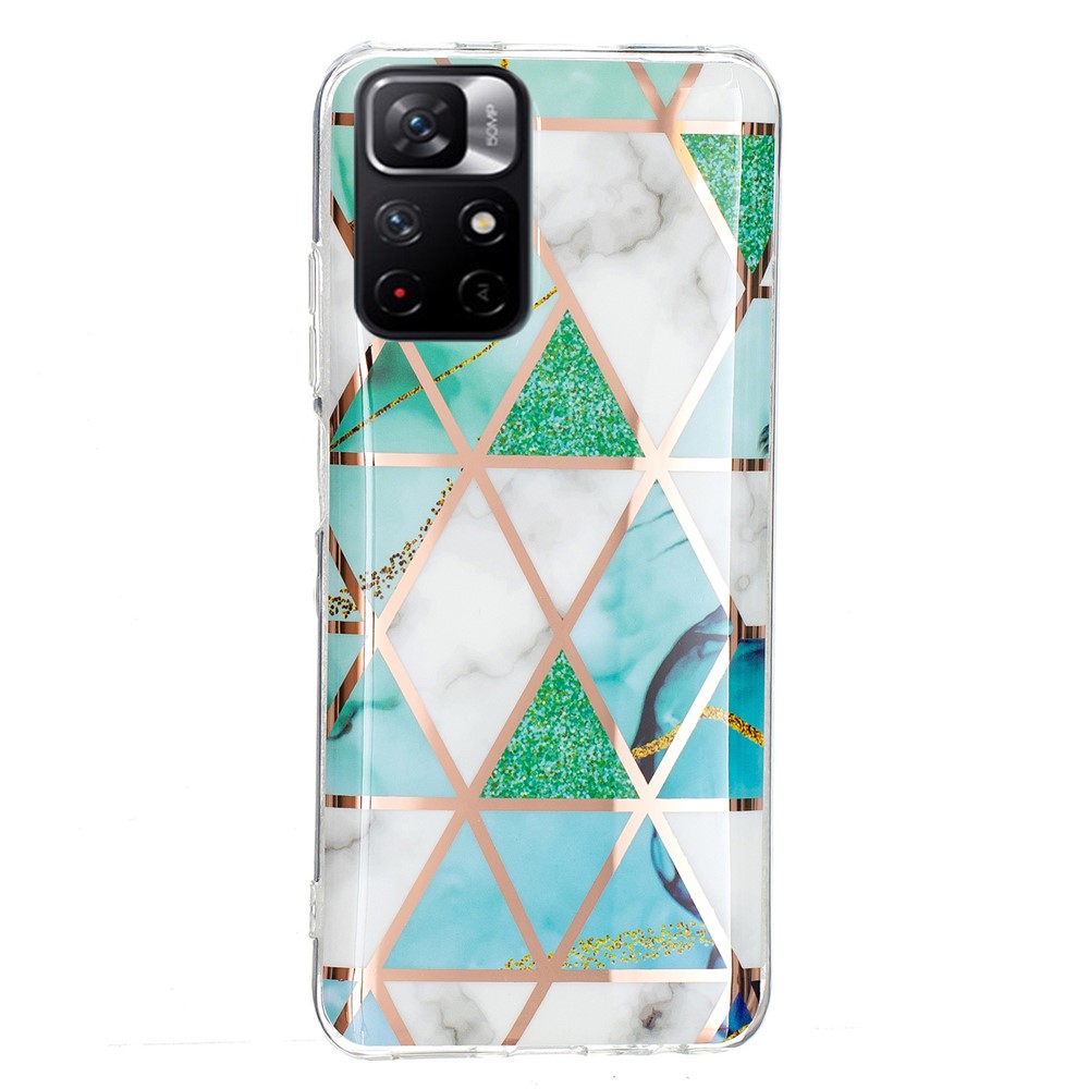 Marble Pattern Anti-drop TPU Protective Cover Electroplating Phone Case for Xiaomi Redmi Note 11 5G/Poco M4 Pro 5G - Green/White-1
