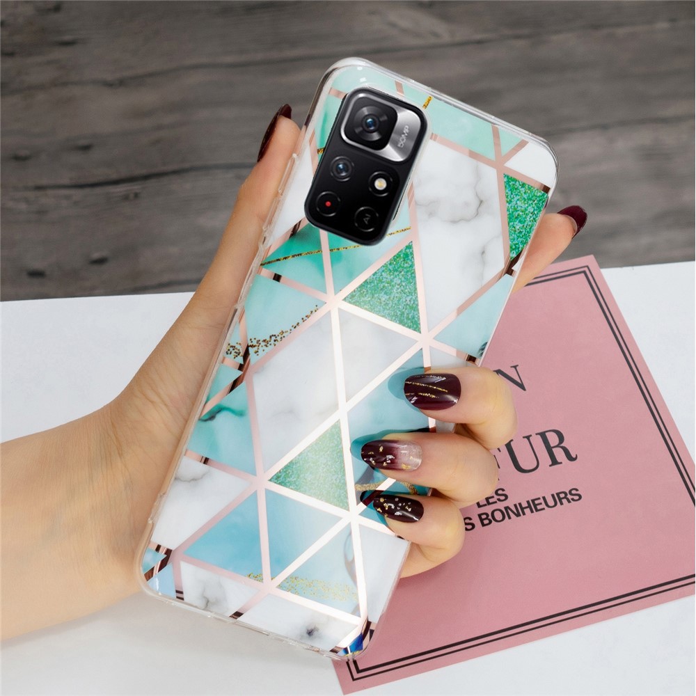 Marble Pattern Anti-drop TPU Protective Cover Electroplating Phone Case for Xiaomi Redmi Note 11 5G/Poco M4 Pro 5G - Green/White-3