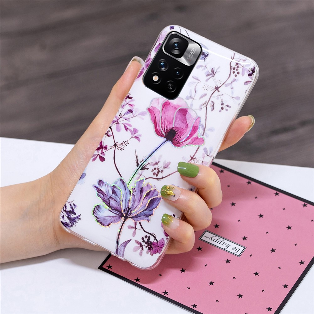 Marble Pattern Mobile Phone Case Shockproof Electroplating Soft TPU Shell for Xiaomi Redmi Note 11 Pro 5G/Note 11 Pro+ 5G - Lotus Flowers-2