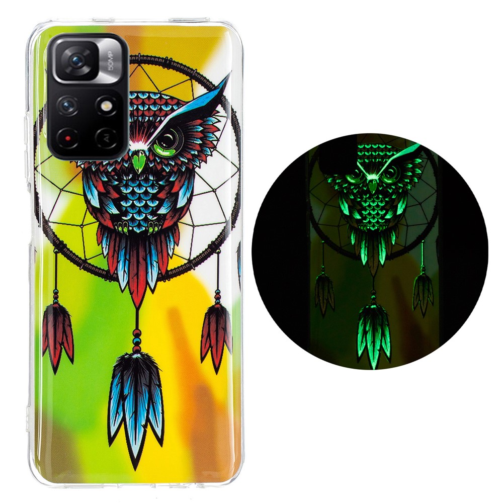 Luminous Noctilucent Pattern Design IMD Soft TPU Case Mobile Phone Cover for Xiaomi Redmi Note 11 Pro 5G/Note 11 Pro+ 5G - Owl/Dreamcatcher-1