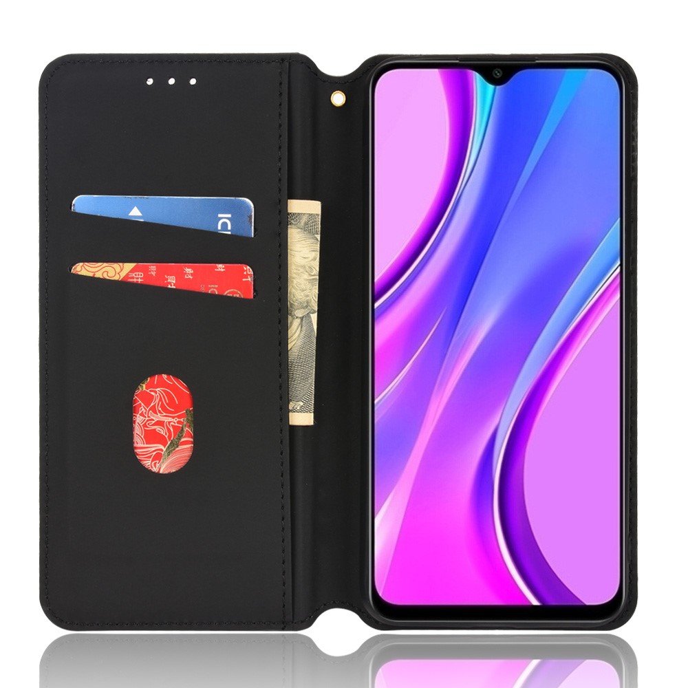 Shockproof Rhombus Pattern Imprinted Cell Phone Case PU Leather + TPU Protective Cover with Stand Wallet for Xiaomi Redmi 9C NFC / Xiaomi Redmi 9C - Black-7