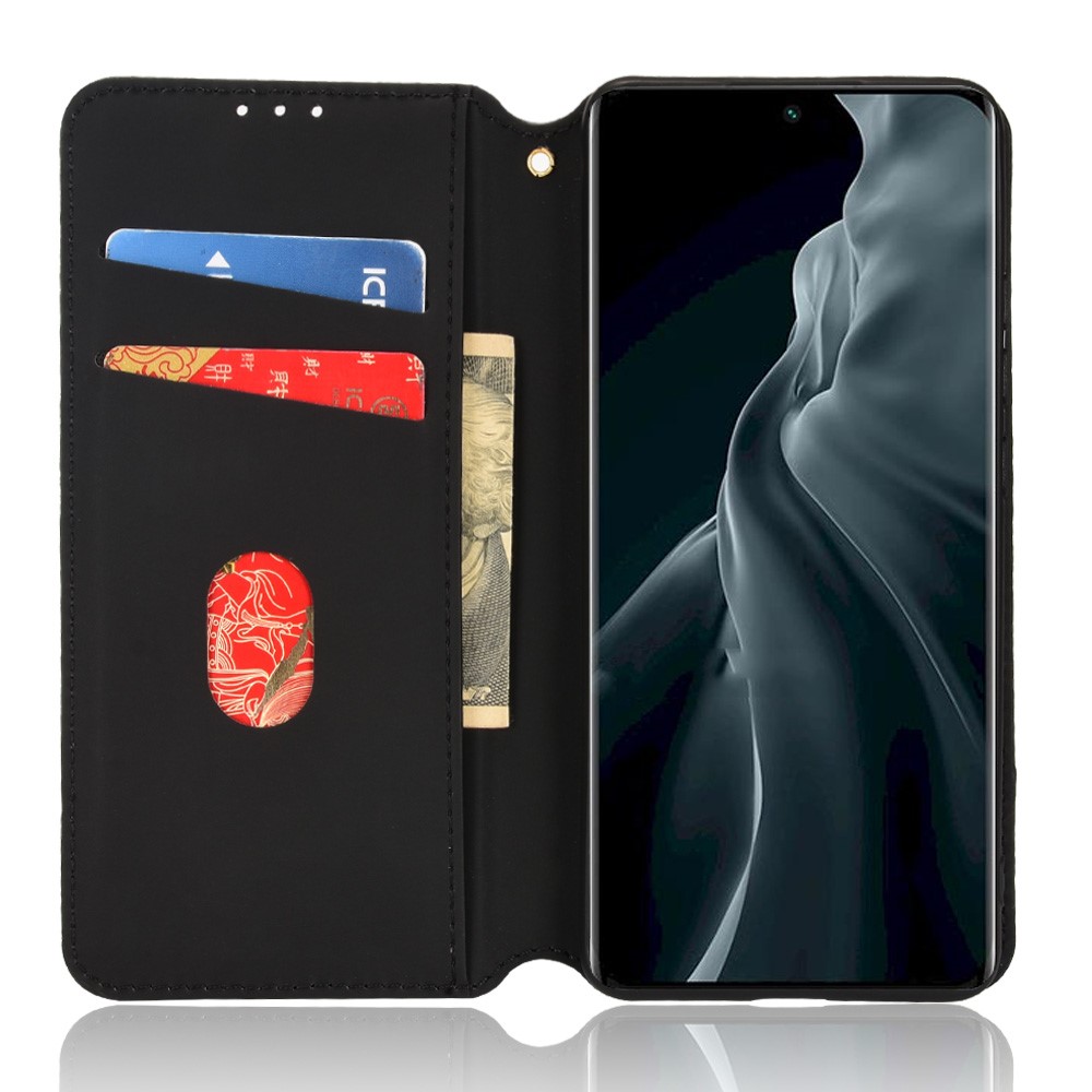 Splash-repellent Shockproof Rhombus Pattern Imprinted Cell Phone Case PU Leather + TPU Protective Cover with Stand Wallet for Xiaomi 12X / Xiaomi 12 - Black-4