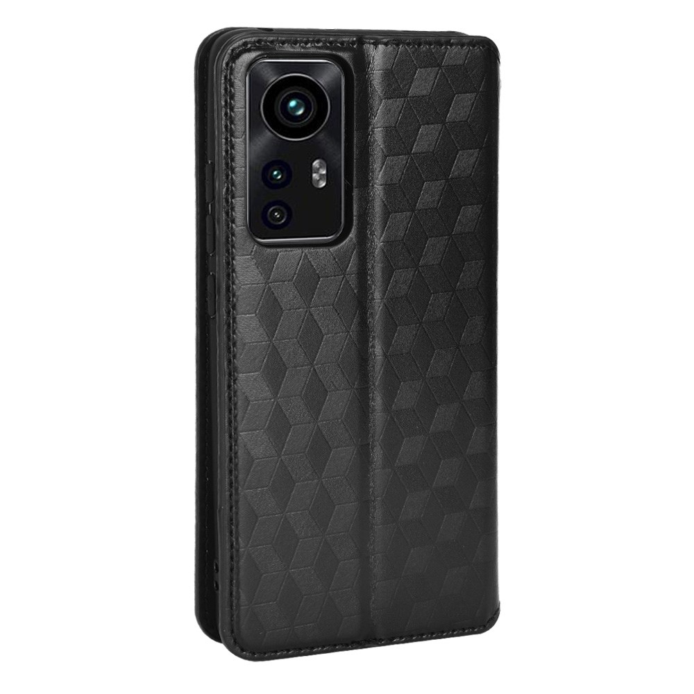 Para Xiaomi 12 5G/12X 5G/12S 5G Splash Repelente Patrón de Rombo a Prueba de Choque Case de Teléfonos Celulares Imprimido PU Cuero + TPU Protective Con Billetera de Soporte - Negro-7