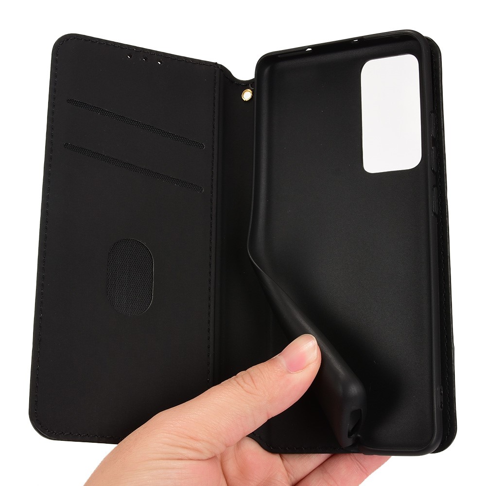 Para Xiaomi 12 5G/12X 5G/12S 5G Splash Repelente Patrón de Rombo a Prueba de Choque Case de Teléfonos Celulares Imprimido PU Cuero + TPU Protective Con Billetera de Soporte - Negro-9