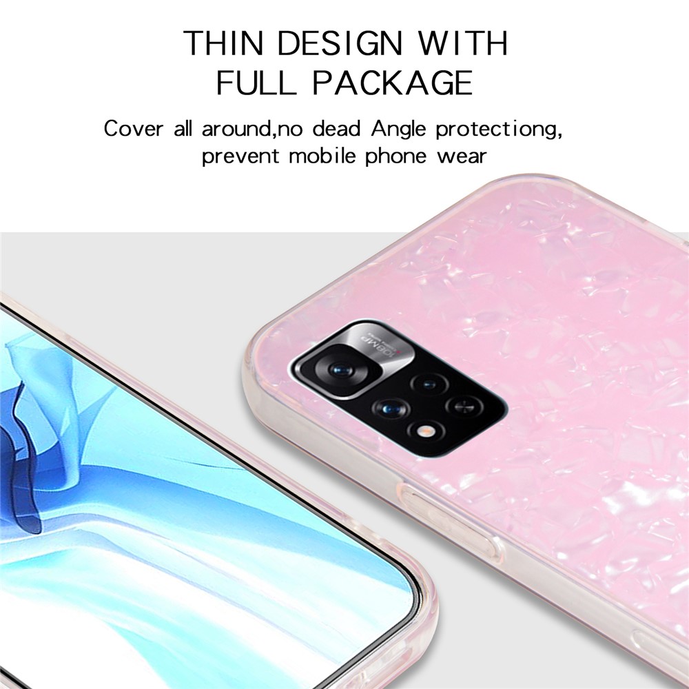 IPAKY Shockproof Slim Hard Acrylic + Soft TPU Edges IMD Protective Clear Phone Case for Xiaomi Redmi Note 11 Pro / Note 11 Pro+ - Pink-5