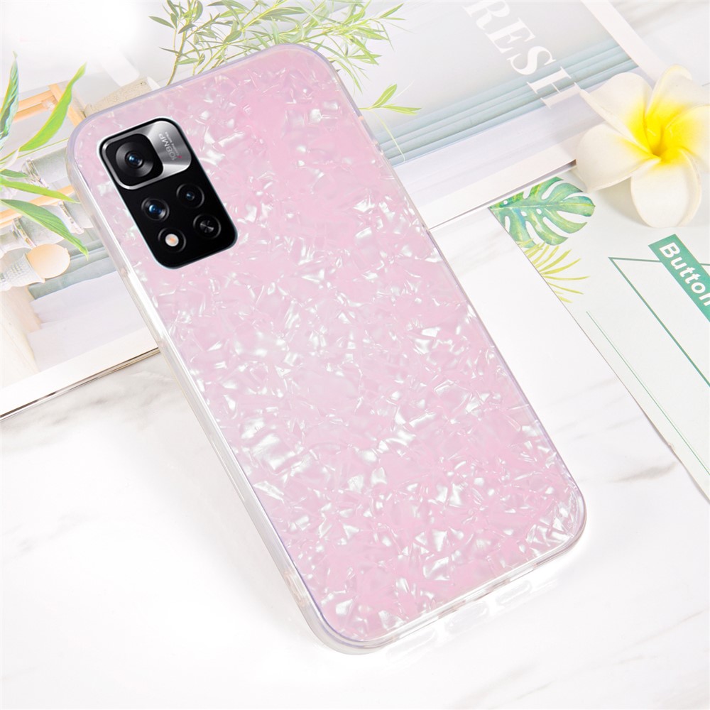 IPAKY Shockproof Slim Hard Acrylic + Soft TPU Edges IMD Protective Clear Phone Case for Xiaomi Redmi Note 11 Pro / Note 11 Pro+ - Pink-7