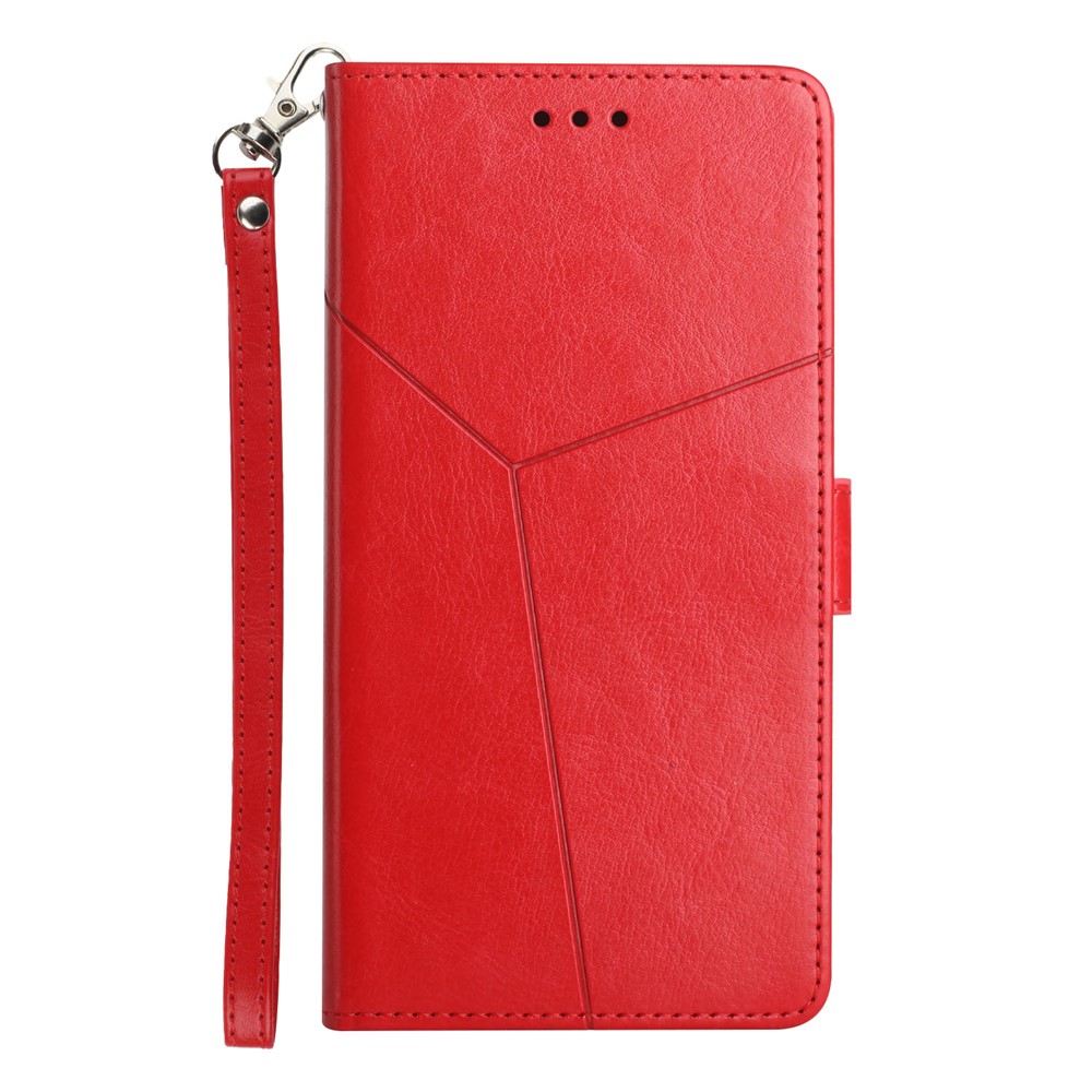 Y-Shaped Lines Imprinting PU Leather + Soft TPU Inner Shell Phone Cover with Wallet Stand for Xiaomi 12X / Xiaomi 12 - Red-2