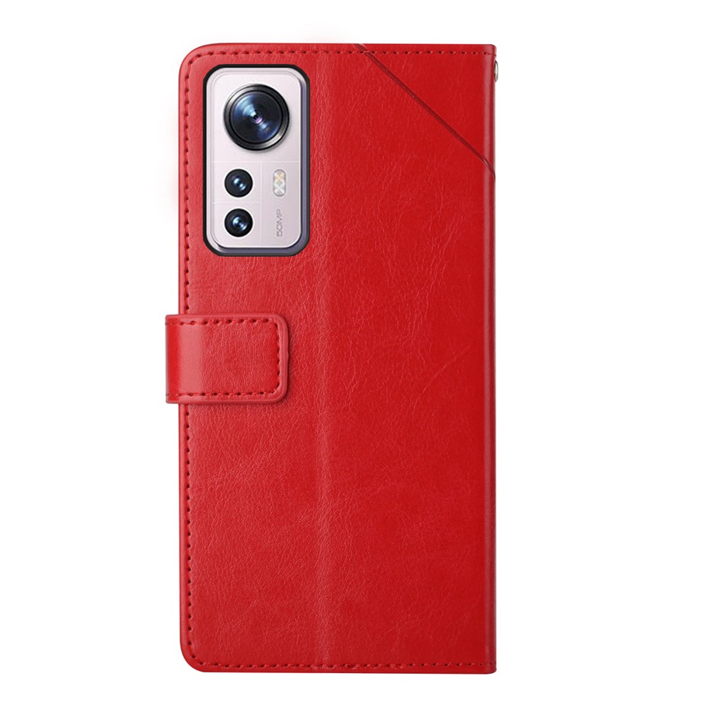 Y-Shaped Lines Imprinting PU Leather + Soft TPU Inner Shell Phone Cover with Wallet Stand for Xiaomi 12X / Xiaomi 12 - Red-3