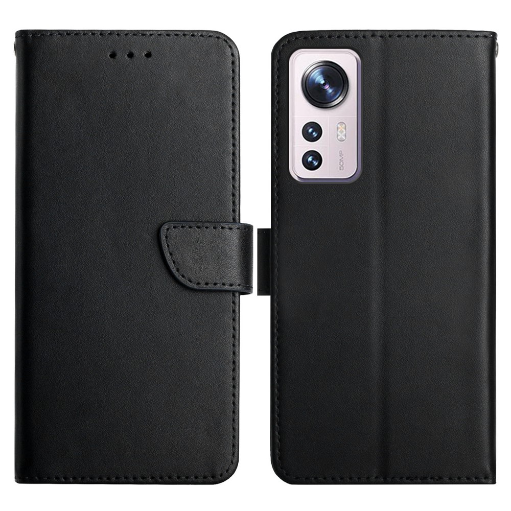 Wallet Stand Function Flip Phone Cover Genuine Leather Nappa Texture Phone Case for Xiaomi 12X / Xiaomi 12 - Black-1