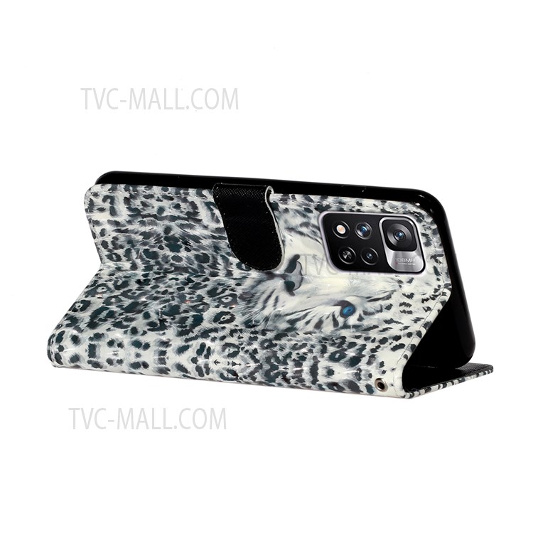 3D Creative Pattern Printing PU Leather Flip Wallet Phone Case Magnetic Shockproof Protective Cover with Stand Function for Xiaomi Redmi Note 11 Pro 5G / Note 11 Pro+ 5G - Leopard-5