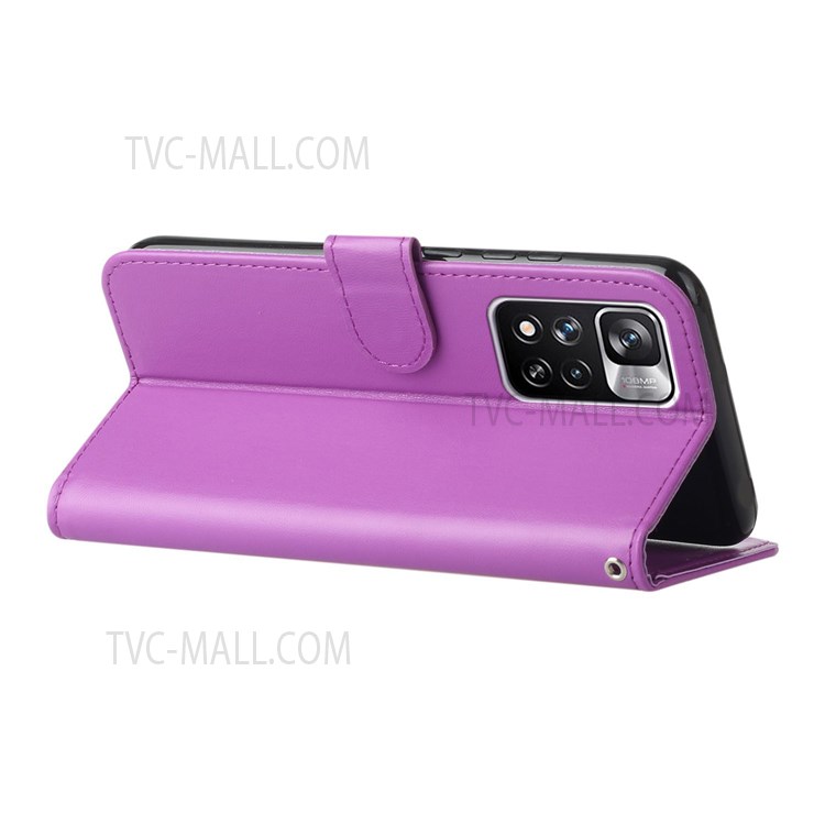Solid Color Magnetic Closure Flip Leather Protective Wallet Shell Horizontal Stand Case for Xiaomi Redmi Note 11 Pro+/11 Pro - Purple-6