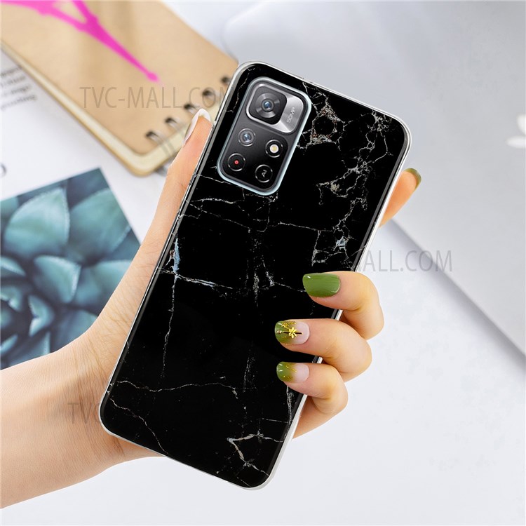 Marble Pattern Design IMD Soft TPU Shockproof Protective Case Cover for Xiaomi Redmi Note 11 5G / Poco M4 Pro 5G - Black-2