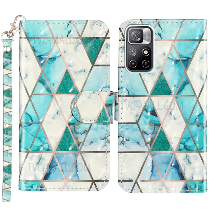 PU Leather Book Stand Flip Wallet Case Magnetic Clasp 3D Creative Pattern Printing Phone Cover for Xiaomi Redmi Note 11 5G / Poco M4 Pro 5G - Marble-1
