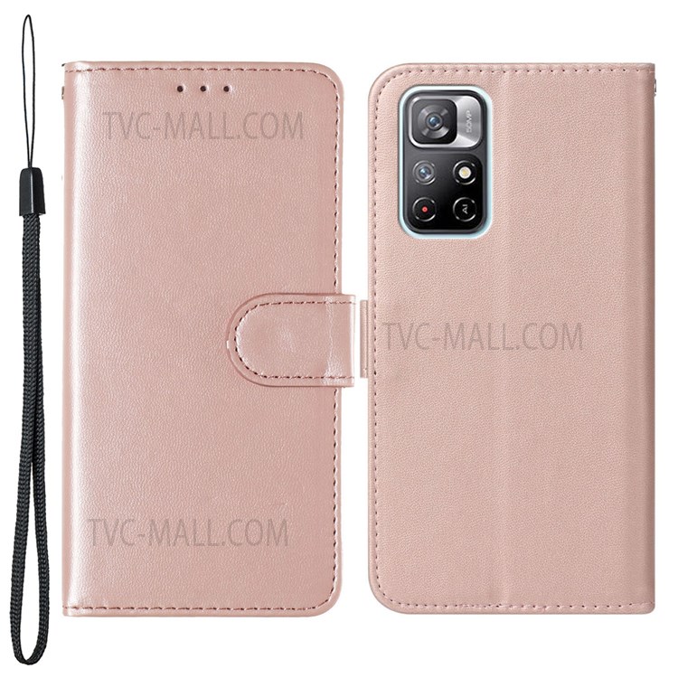 Solid Color Magnetic Closure Flip Leather Protective Shell Wallet Stand Case for Xiaomi Redmi Note 11 5G/Poco M4 Pro 5G - Rose Gold-1