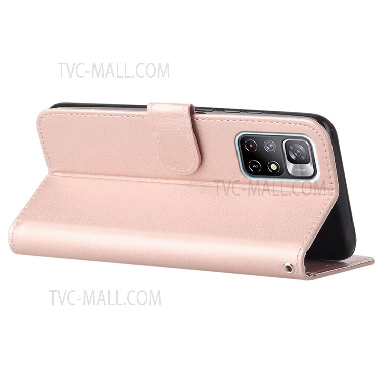 Solid Color Magnetic Closure Flip Leather Protective Shell Wallet Stand Case for Xiaomi Redmi Note 11 5G/Poco M4 Pro 5G - Rose Gold-5
