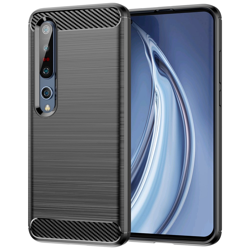Shock Absorption 1.8mm Air Cushion TPU Case Brushed Surface Carbon Fiber Texture Phone Protector for Xiaomi Mi 10 5G / Mi 10 Pro 5G - Black-1