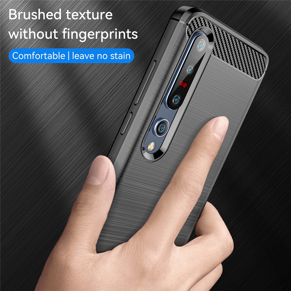 Shock Absorption 1.8mm Air Cushion TPU Case Brushed Surface Carbon Fiber Texture Phone Protector for Xiaomi Mi 10 5G / Mi 10 Pro 5G - Black-5