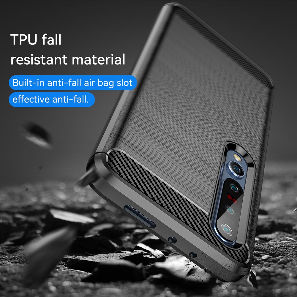 Shock Absorption 1.8mm Air Cushion TPU Case Brushed Surface Carbon Fiber Texture Phone Protector for Xiaomi Mi 10 5G / Mi 10 Pro 5G - Black-6