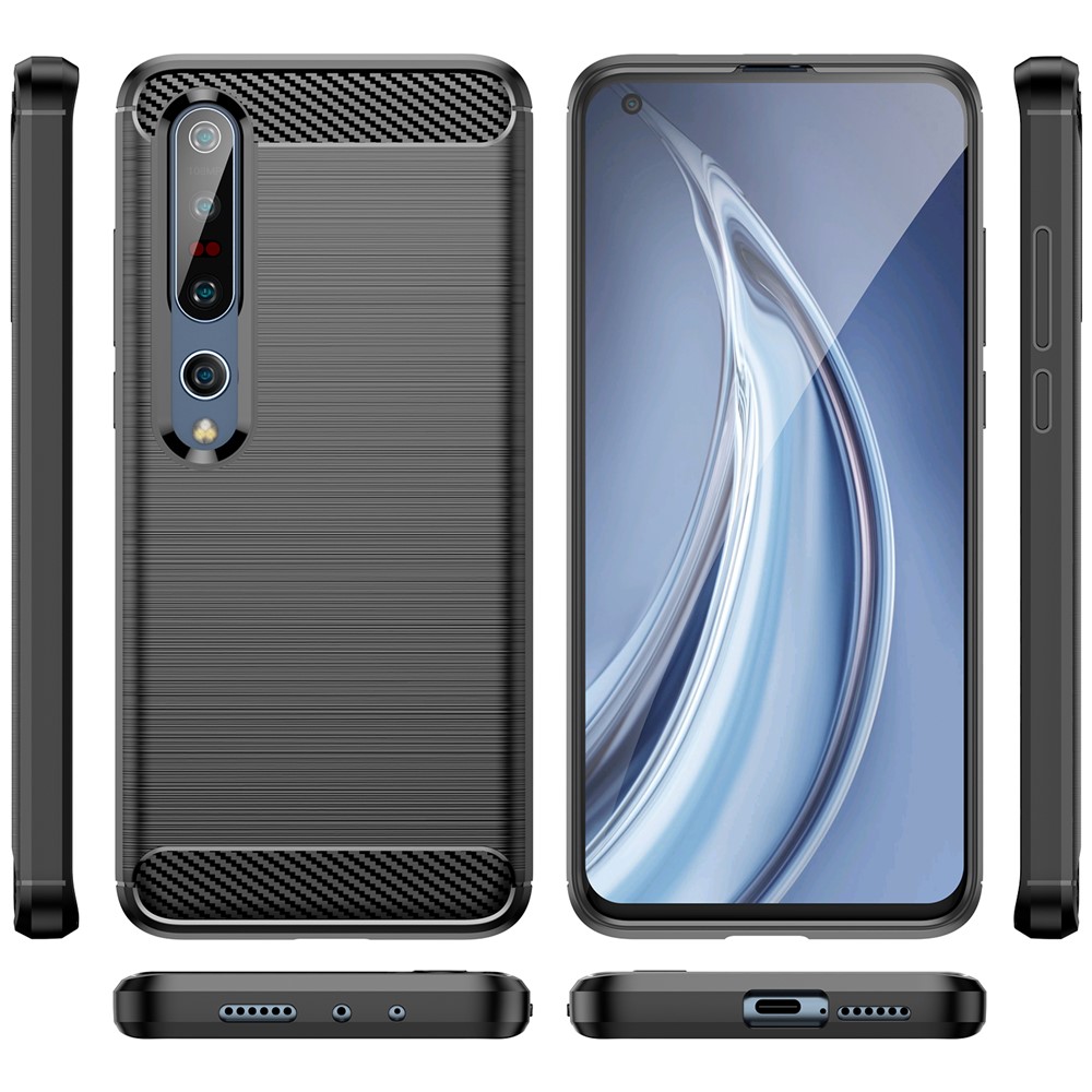 Shock Absorption 1.8mm Air Cushion TPU Case Brushed Surface Carbon Fiber Texture Phone Protector for Xiaomi Mi 10 5G / Mi 10 Pro 5G - Black-9
