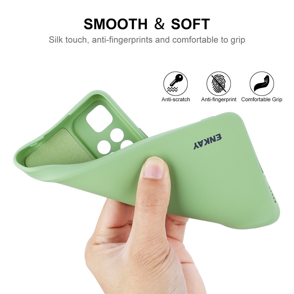 ENKAY Solid Color Straight Edge Liquid Silicone Precise Cutout Shockproof Phone Case Cover for Xiaomi Redmi Note 11 Pro 5G/Note 11 Pro+ 5G - Light Green-5