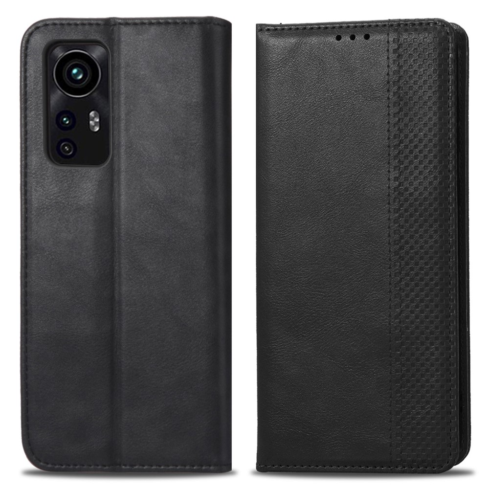 Fall Proof Retro Style Imprinted Leather Cover + TPU Inner Case Wallet Stand Phone Cover Shell for Xiaomi 12/12X - Black-1