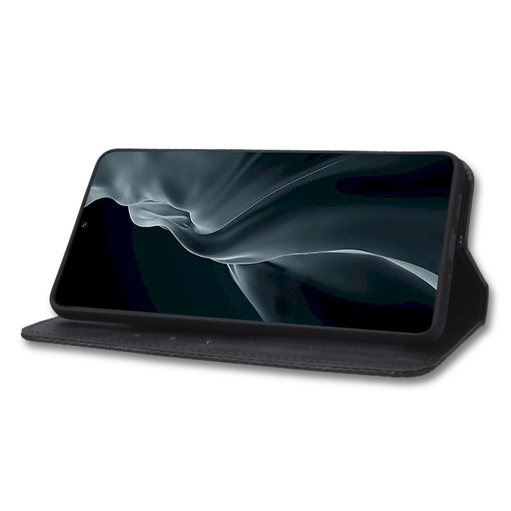Fall Proof Retro Style Imprinted Leather Cover + TPU Inner Case Wallet Stand Phone Cover Shell for Xiaomi 12/12X - Black-5