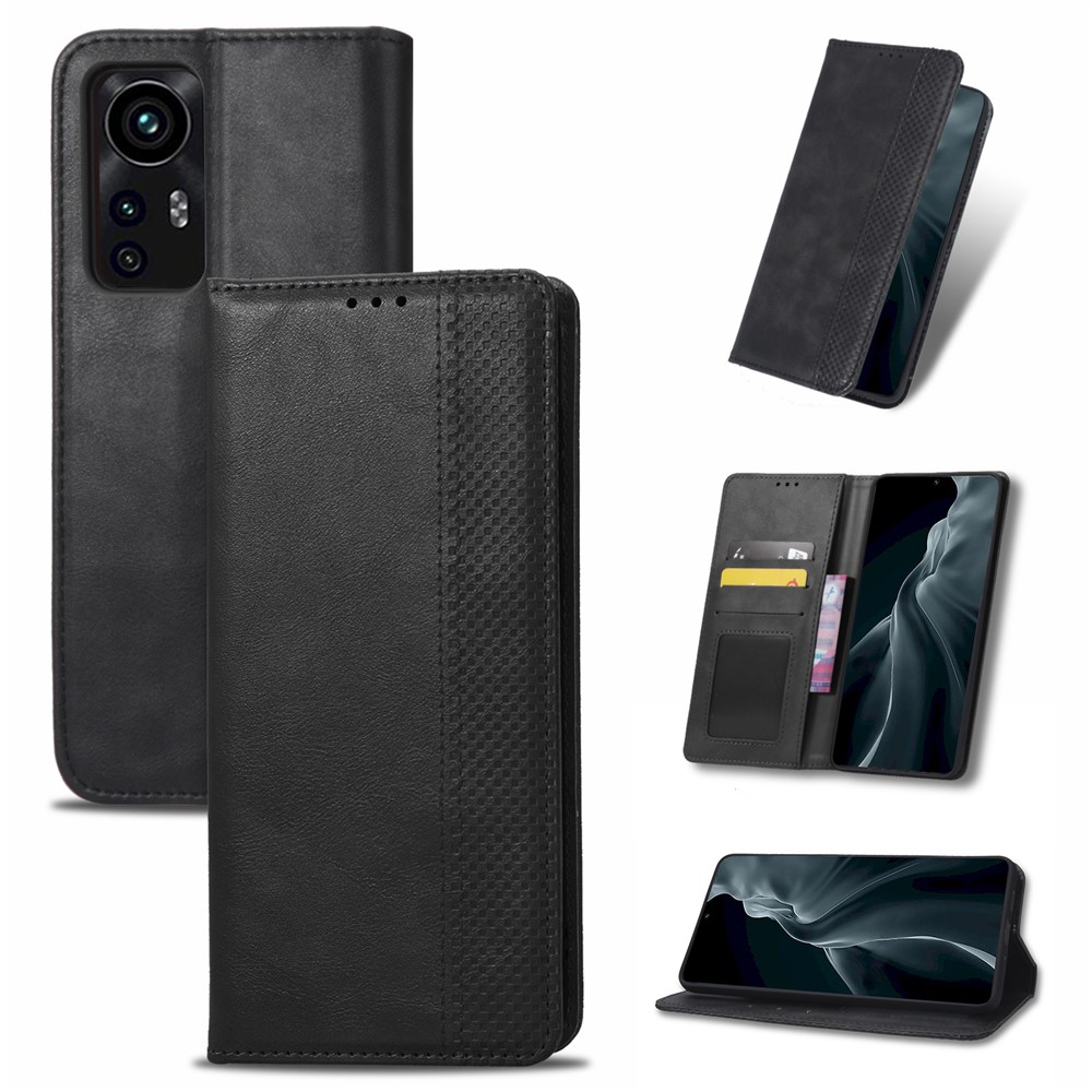 Fall Proof Retro Style Imprinted Leather Cover + TPU Inner Case Wallet Stand Phone Cover Shell for Xiaomi 12/12X - Black-7
