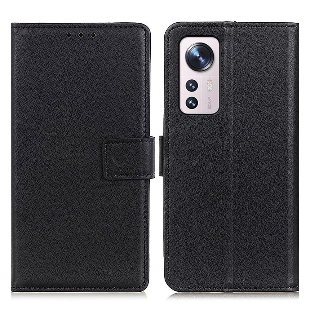 Textured Wallet PU Leather Cover Stand Design Soft TPU Inner Phone Case for Xiaomi 12 Pro - Black-1