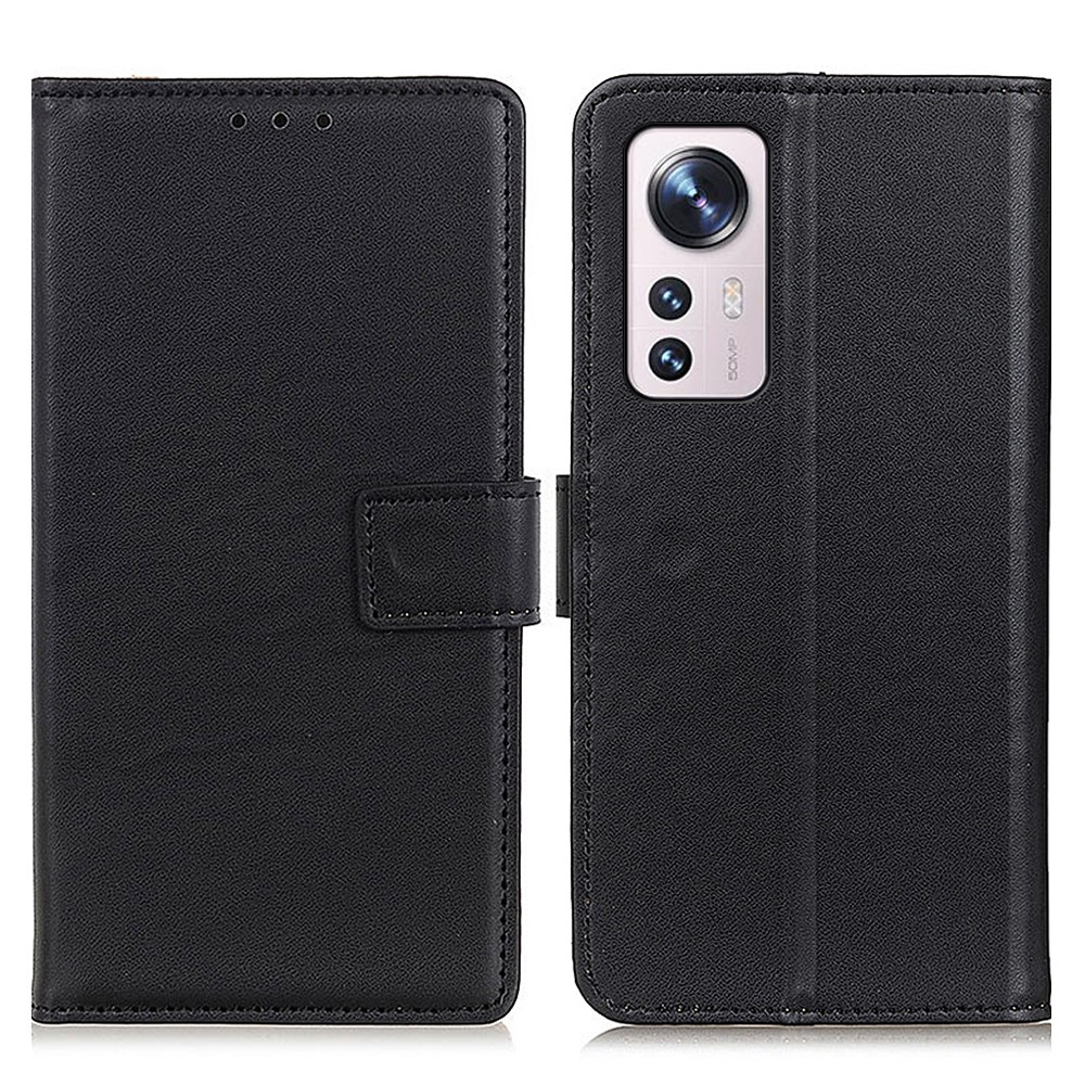 Anti-fingerprint Anti-fall Textured Wallet PU Leather Cover Stand Design Soft TPU Inner Phone Case for Xiaomi 12 - Black-1