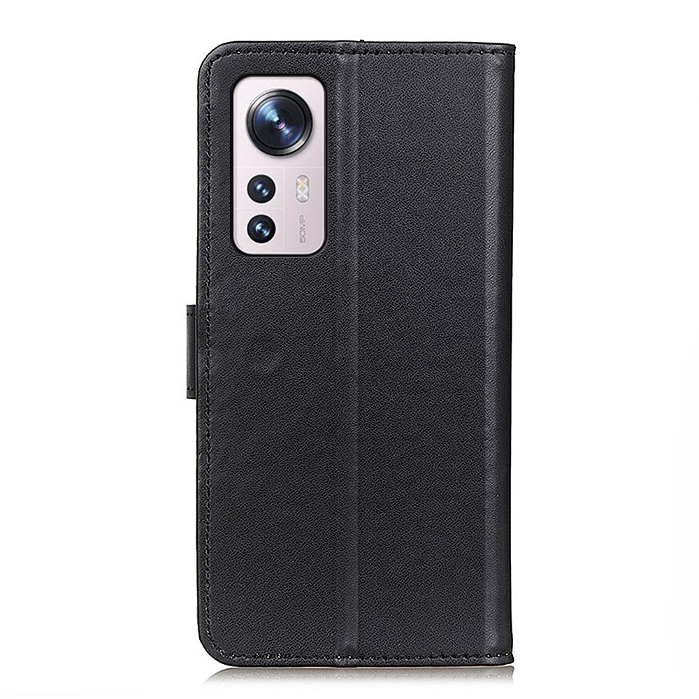 Anti-fingerprint Anti-fall Textured Wallet PU Leather Cover Stand Design Soft TPU Inner Phone Case for Xiaomi 12 - Black-3