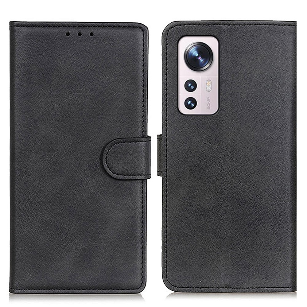 Anti-scratch Shockproof Mobile Phone Cover PU Leather Stand Phone Case for Xiaomi 12 - Black-1
