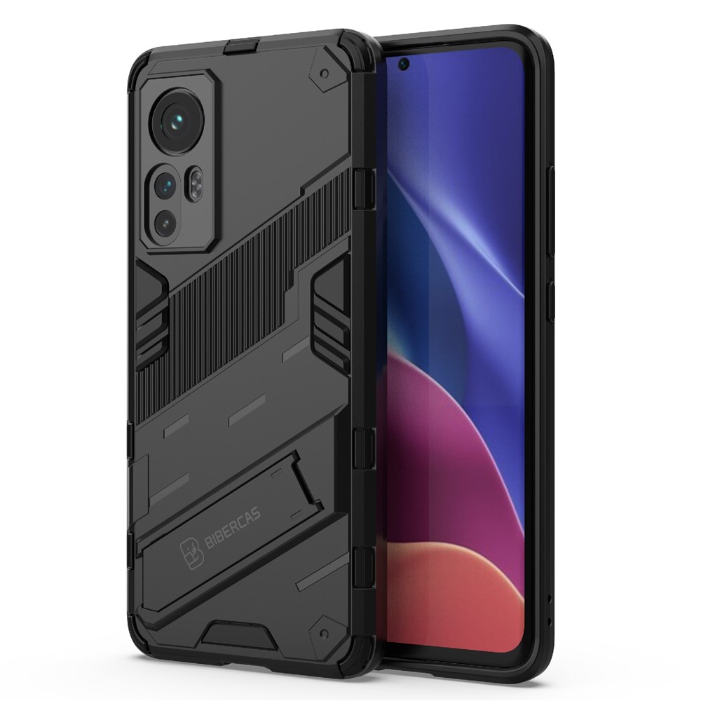 Projeto de Kickstand Hidden Proteção Anti-fall TPU + PC Tampa de Capa de Telefone Híbrida Para Xiaomi 12 5G/12X 5G/12S 5G - Preto