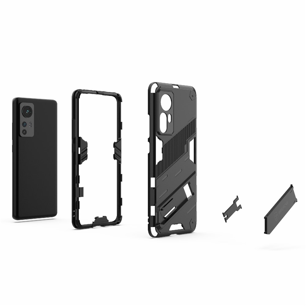 Conception de Kickstand Cachée Protection Anti-automne TPU + PC Hybrid Téléphone Couverture Pour Xiaomi 12 5G / 12x 5G / 12s 5G - le Noir