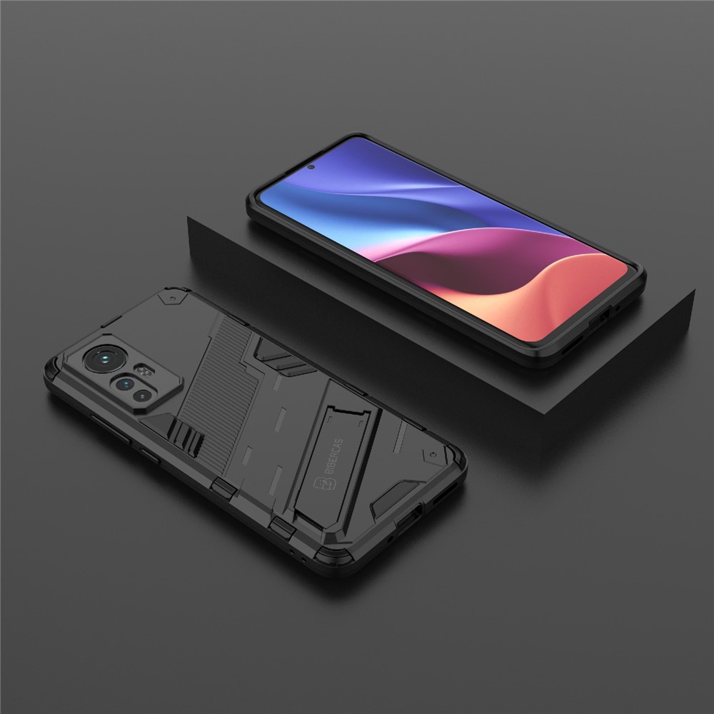 Conception de Kickstand Cachée Protection Anti-automne TPU + PC Hybrid Téléphone Couverture Pour Xiaomi 12 5G / 12x 5G / 12s 5G - le Noir