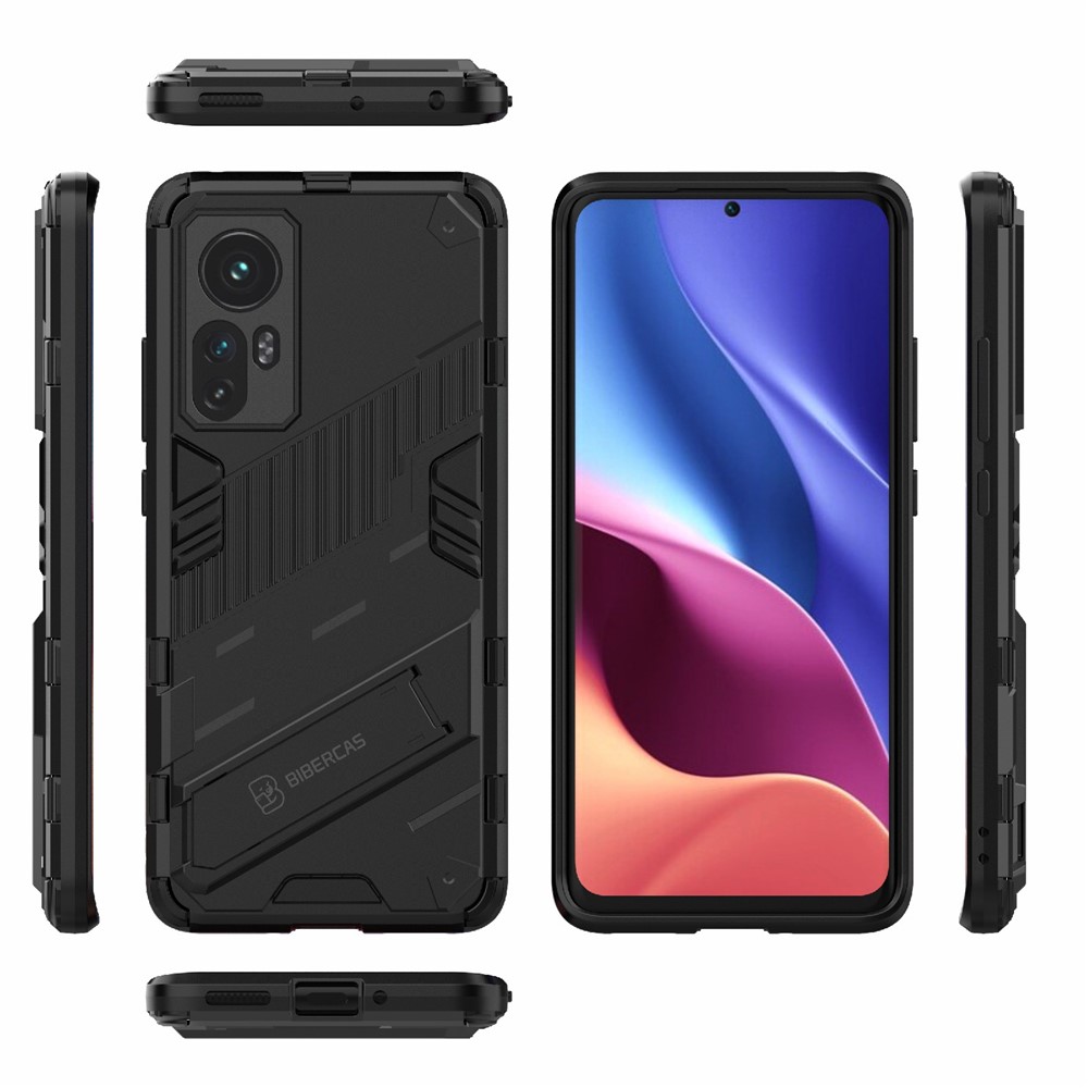 Conception de Kickstand Cachée Protection Anti-automne TPU + PC Hybrid Téléphone Couverture Pour Xiaomi 12 5G / 12x 5G / 12s 5G - le Noir